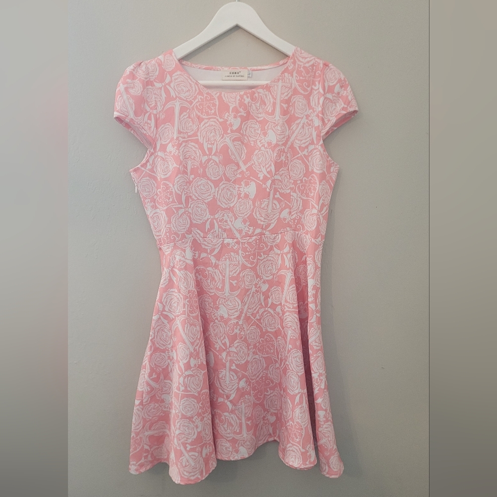 rose Skull pink summer mini dress - flowy modest goth